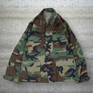 Vintage 90s Military Tactical Button Up Shirt Mens S Woodland Camo Small Short